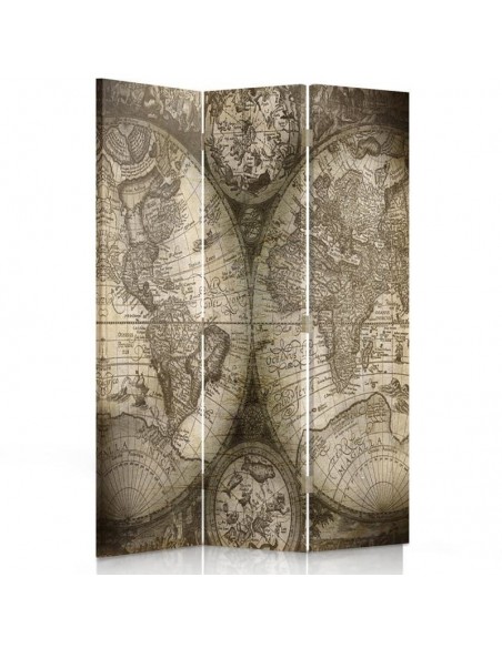 PARAVENT CARTE DU MONDE ANTIQUE / 3 - 4 - 5