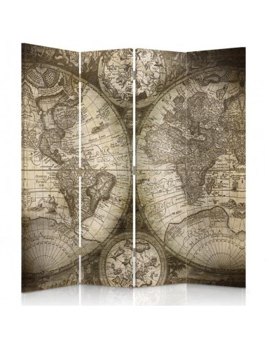 PARAVENT CARTE DU MONDE ANTIQUE / 3 - 4 - 5
