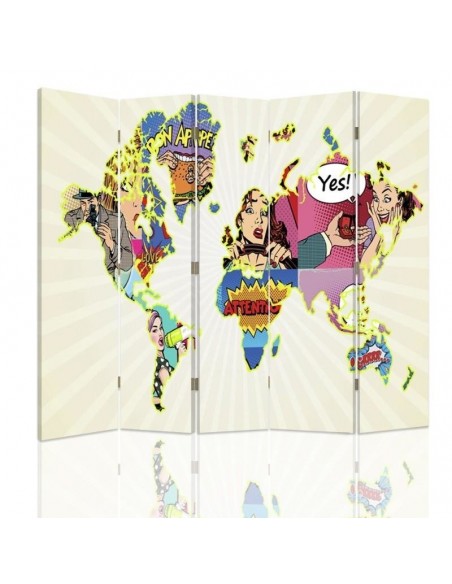 PARAVENT MAPPEMONDE POP ART / 3 - 4 - 5