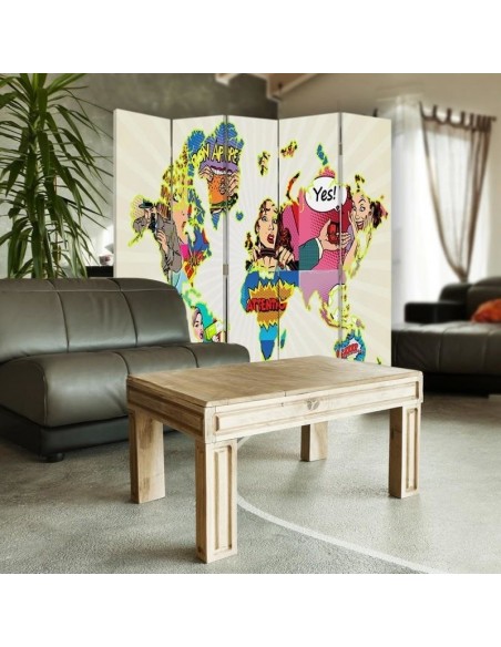 PARAVENT MAPPEMONDE POP ART / 3 - 4 - 5