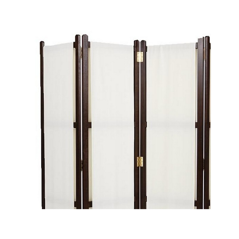 PARAVENT BOIS & TISSU BLANC-BRUN 4
