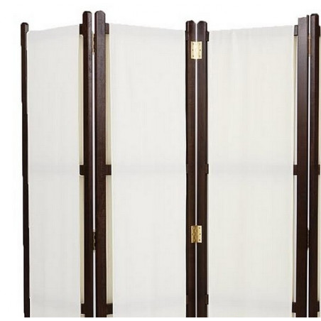 PARAVENT BOIS & TISSU BLANC-BRUN 4