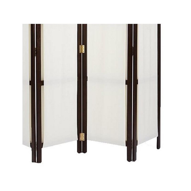 PARAVENT BOIS & TISSU BLANC-BRUN 4